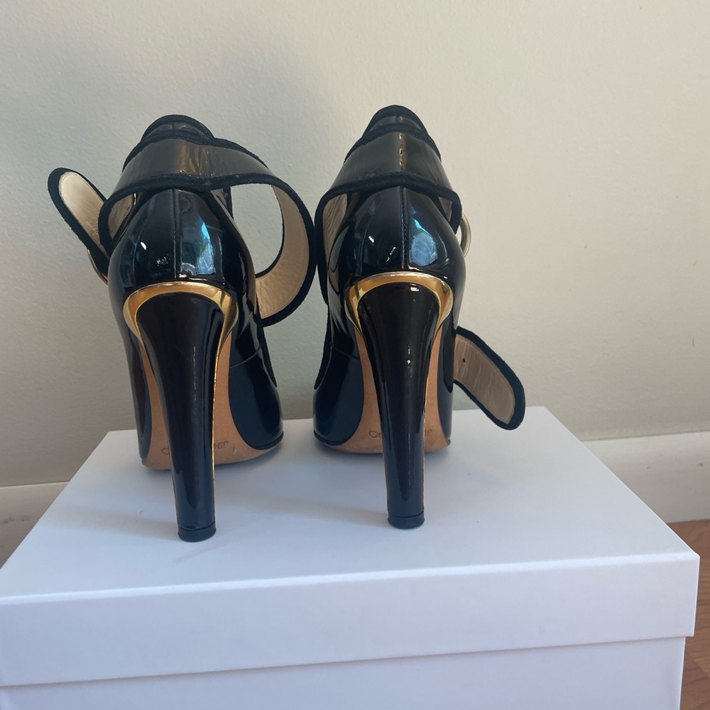 Jimmy Choo black and gold high heels with ankle strap - Picture 7 of 10